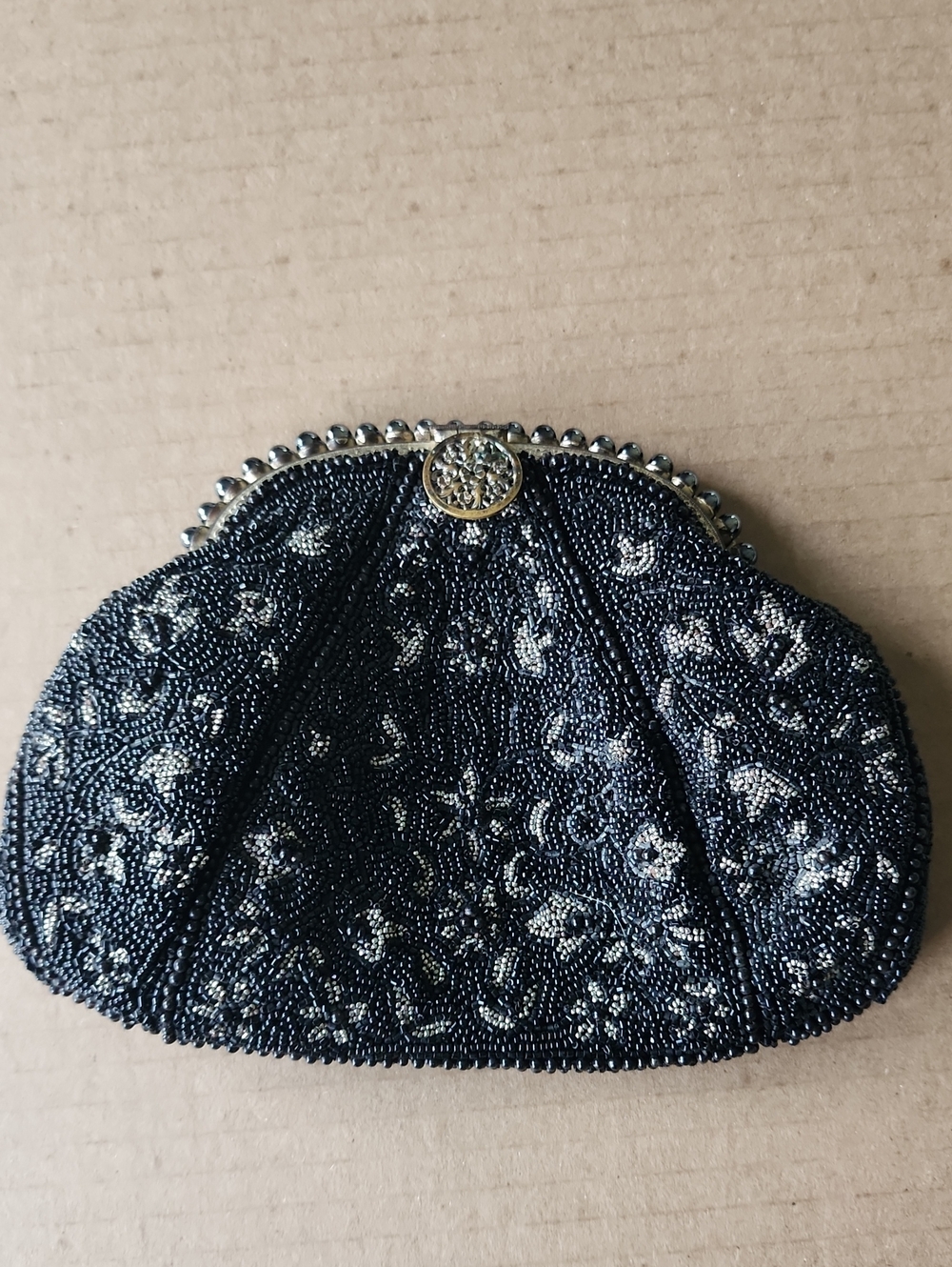 Vintage Black Beaded Evening Clutch Purse made in France
